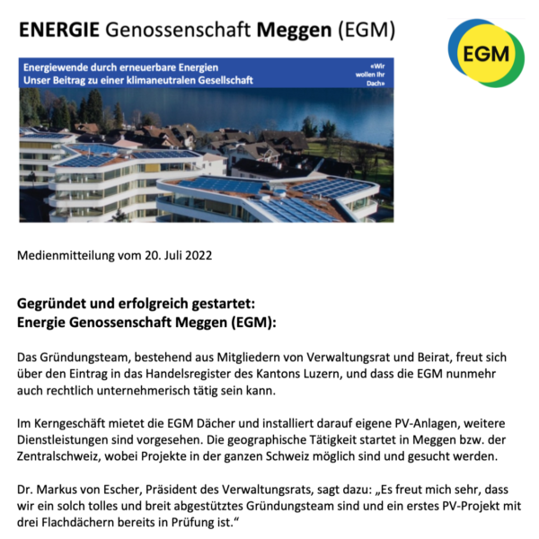 Medienmitteilung: EGM gegründet